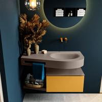 MONDIAZ RIVA 100cm badmeubel onderkast / planchet kleur Ocher met 1 lade. Wastafel DULCET rechts 0 kraangaten kleur Smoke. - thumbnail