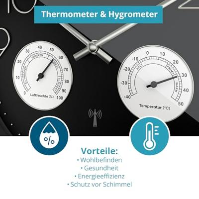Mebus 12988 Wandklok Zendergestuurd 30 cm x 30 cm x 30 cm x 4.5 cm Zilver