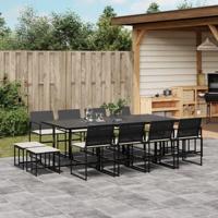 13-delige Tuinset met kussens poly rattan zwart - thumbnail
