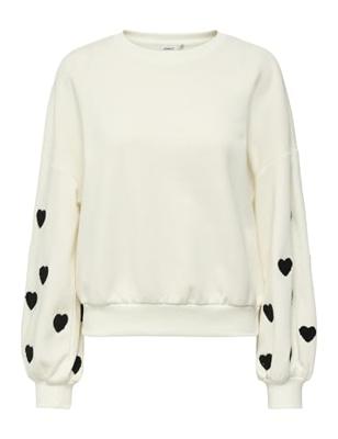 Only Onlmacy L/s O-neck Box Cc Swt Sweater Cloud Dancer W. Black Hearts