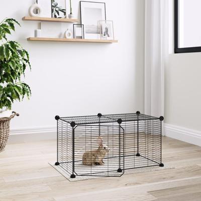 VidaXL Huisdierenkooi met deur 8 panelen 35x35 cm staal zwart VidaXL Huisdierenkooi met deur 8 panelen 35x35 cm staal zwart