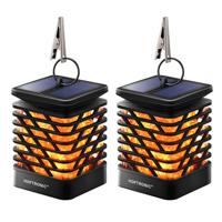 Set van 2 Solar Tuinlantaarn Amelia - Met sfeervol vlam effect - IP65 Waterdicht - Warm wit 3000K licht - Schemerschakelaar - Tafellamp - Hanglamp - Solar lantaarn - Zwart - thumbnail