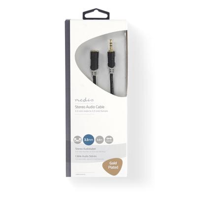 Stereo audiokabel | 3,5 mm male - 3,5 mm female | 3,0 m | Antraciet