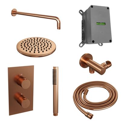 Inbouw Regendouche Set Brauer Copper Edition Gebogen Wanduitloop Ronde Hoofddouche 20 cm Koper Brauer