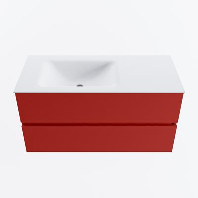 MONDIAZ VICA 100cm badmeubel onderkast Fire 2 lades. Wastafel CLOUD links zonder kraangat, kleur Talc.