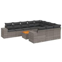 11-delige Loungeset met kussens poly rattan grijs - thumbnail