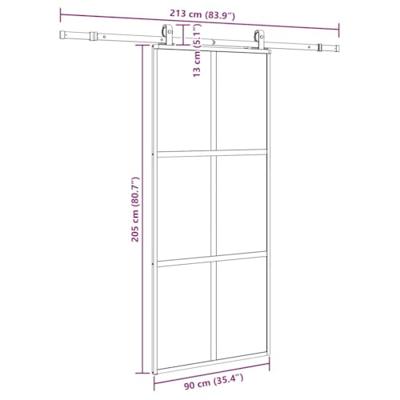 Schuifdeur met beslagset 90x205 cm gehard glas zwart