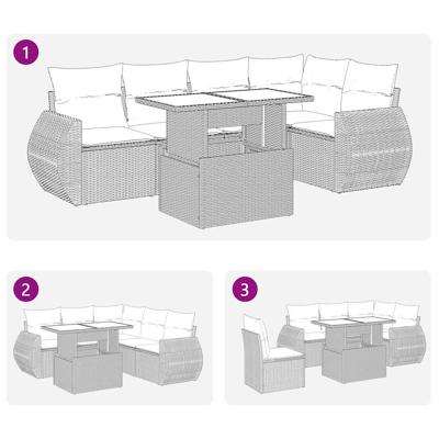 6-delige Loungeset met kussens poly rattan bruin - thumbnail