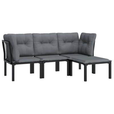 4-delige Loungeset poly rattan zwart en grijs 4-delige Loungeset poly rattan zwart en grijs