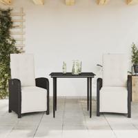 3-delige Bistroset met kussens poly rattan zwart - thumbnail