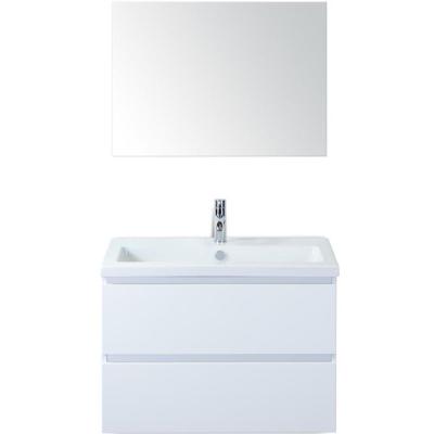 Vogue Badmeubelset 80 cm - Greeplijst in Kleur - Wit Hoogglans - Keramische Wastafel Wit 1 Kraangat met Spiegel