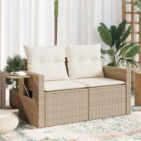 Tuinbank 2-zits met kussens poly rattan beige - thumbnail