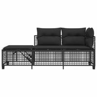 3-delige Loungeset met kussens poly rattan zwart - thumbnail