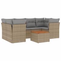 7-delige Loungeset met kussens poly rattan beige - thumbnail