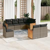 8-delige Loungeset met kussens poly rattan grijs - thumbnail