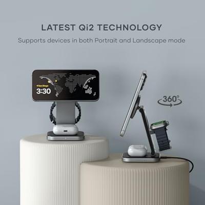 Satechi 3-in-1 Inklapbare Qi2 draadloze oplaad stand - Space Gray - thumbnail