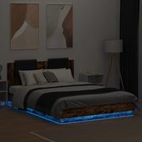 Bedframe met hoofdbord en LED gerookt eikenkleur 150x200 cm - thumbnail