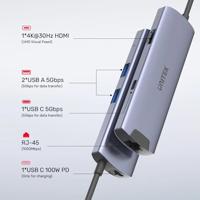 Unitek H1112F actieve HUB USB-C 5 Gbps, HDMI RJ-45 PD 100 W - thumbnail