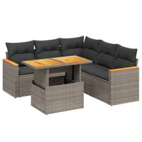 6-delige Loungeset met kussens poly rattan grijs - thumbnail
