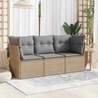 3-delige Loungeset met kussens poly rattan beige - thumbnail
