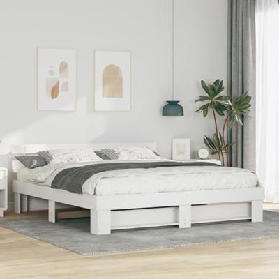 Bedframe met hoofdeinde Wit 200 x 200 cm Massief grenenhout