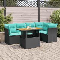 6-delige Loungeset met kussens poly rattan zwart - thumbnail