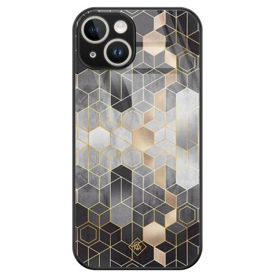 iPhone 14 glazen hardcase - Grey cubes