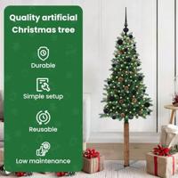 VidaXL Slanke kerstboom groen 150 cm pvc en massief dennenhout - thumbnail