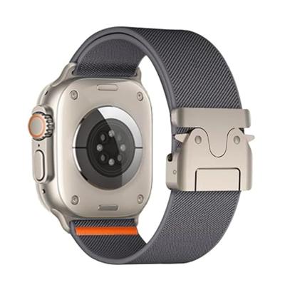 By Qubix - Nylon bandje met Parachute sluiting - Donkergrijs - Compatible met Apple Watch 44mm / 45mm / 46mm / 49mm - Compatible Apple watch bandjes