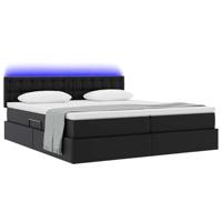 Opbergbed met LED met matras Zwart 200 x 200 cm Nep Leer - thumbnail