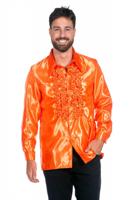 Ruchesblouse neon oranje - thumbnail