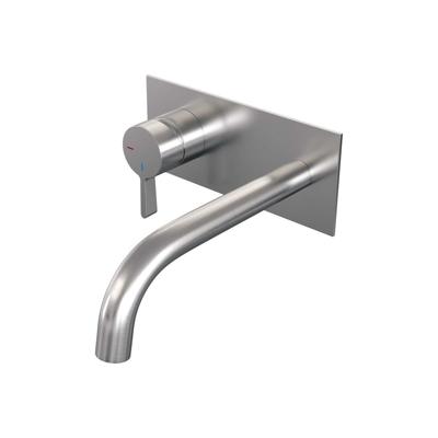 Brauer Brushed Edition Inbouw Wastafelmengkraan met Gebogen Uitloop en Afdekplaat Model E2 RVS Geborsteld PVD