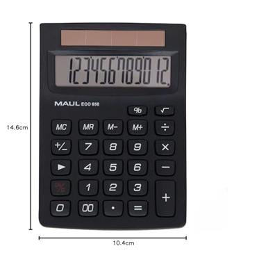 Maul ECO 650 Zakrekenmachine Zwart Aantal displayposities: 12 werkt op zonne-energie (b x h x d) 104 x 146 x 33 mm
