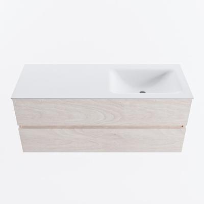 MONDIAZ VICA 120cm badmeubel onderkast Underlayment 2 lades. Wastafel CLOUD rechts zonder kraangat, kleur Talc.