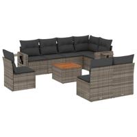 9-delige Loungeset met kussens poly rattan grijs - thumbnail