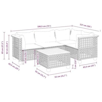 5-delige Loungeset met kussens poly rattan beige