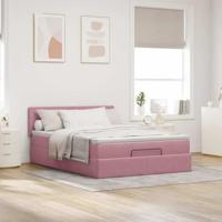Ottoman bed met matras 140x200cm fluweel roze - thumbnail