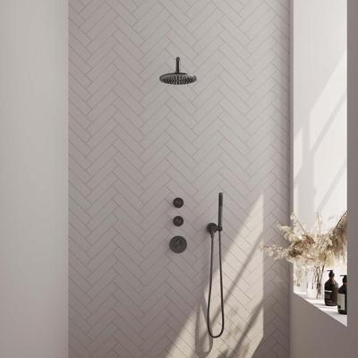 Brauer Gunmetal Edition Thermostatische Regendoucheset Inbouw - Hoofddouche 20 cm - Gebogen Wandarm - Handdouche Staaf - Doucheslang - Wandaansluitbocht - Gunmetal