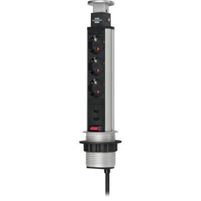 Stekkerdoos brennenstuhl toren 3vdig usb 2m zw/zi