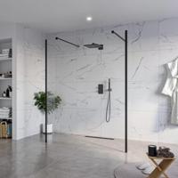 Fortifura Galeria Vrijstaande Inloopdouche - 160x200cm - Helder - antikalk - 8mm veiligheidsglas - 2 zijwanden 40cm - wandsteunen en hoekprofielen - Zwart mat SW927767 2x/SW797918/SW797911 2x/SW358025 2x - thumbnail