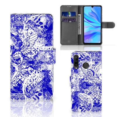 Telefoonhoesje met Naam Huawei P30 Lite (2020) Angel Skull Blauw