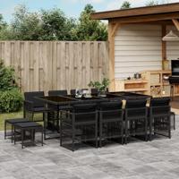 13-delige Tuinset met kussens poly rattan zwart - thumbnail