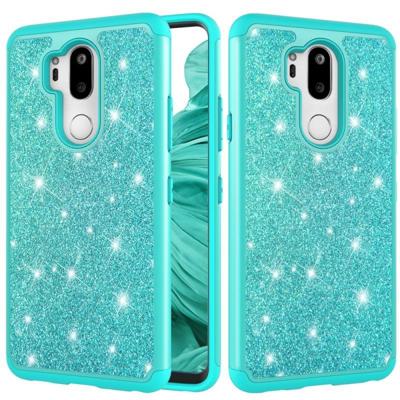 Glitter poeder contrast huid schokbestendig silicone + PC beschermhoes voor LG G7 ThinQ/G7 (groen)