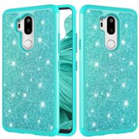 Glitter poeder contrast huid schokbestendig silicone + PC beschermhoes voor LG G7 ThinQ/G7 (groen) - thumbnail