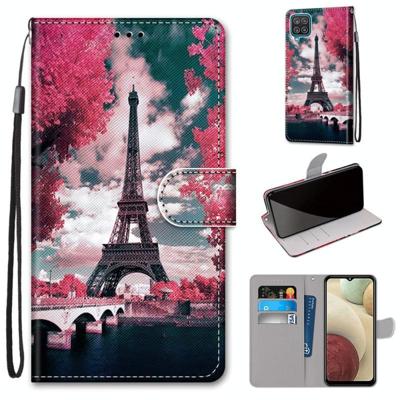 Voor Samsung Galaxy A12 / M12 gekleurde tekening kruis textuur horizontale flip pu lederen hoesje met houder & kaart slots & portemonnee & lanyard (ro Voor Samsung Galaxy A12 / M12 gekleurde tekening kruis textuur horizontale flip pu lederen hoesje met houder & kaart slots & portemonnee & lanyard (ro