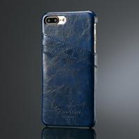 Fierre Shann retro olie Wax textuur PU lederen case voor iPhone 8 plus & 7 Plus met kaartsleuven (blauw) - thumbnail