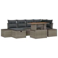 Tuinbankenset met kussen met opslag 7 pcs Grijs poly rattan - thumbnail