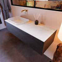 Badkamermeubelset Mondiaz Erin 120 cm met 1 Lade met RIDGE Wastafel Links Talc Zonder Kraangaten Greeploos Mat Antracite - thumbnail