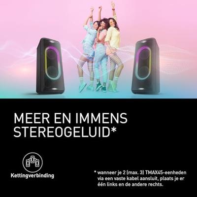 Panasonic SC-TMAX45E-K High Power Audio Systeem met Bluetooth, 1000 W, Ingebouwde Verlichting, USB, Optische Ingang voor TV, Gitaar- en Microfooningangen voor Karaoke, Zwart