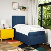 Boxspring met matras stof blauw 90x190 cm - thumbnail